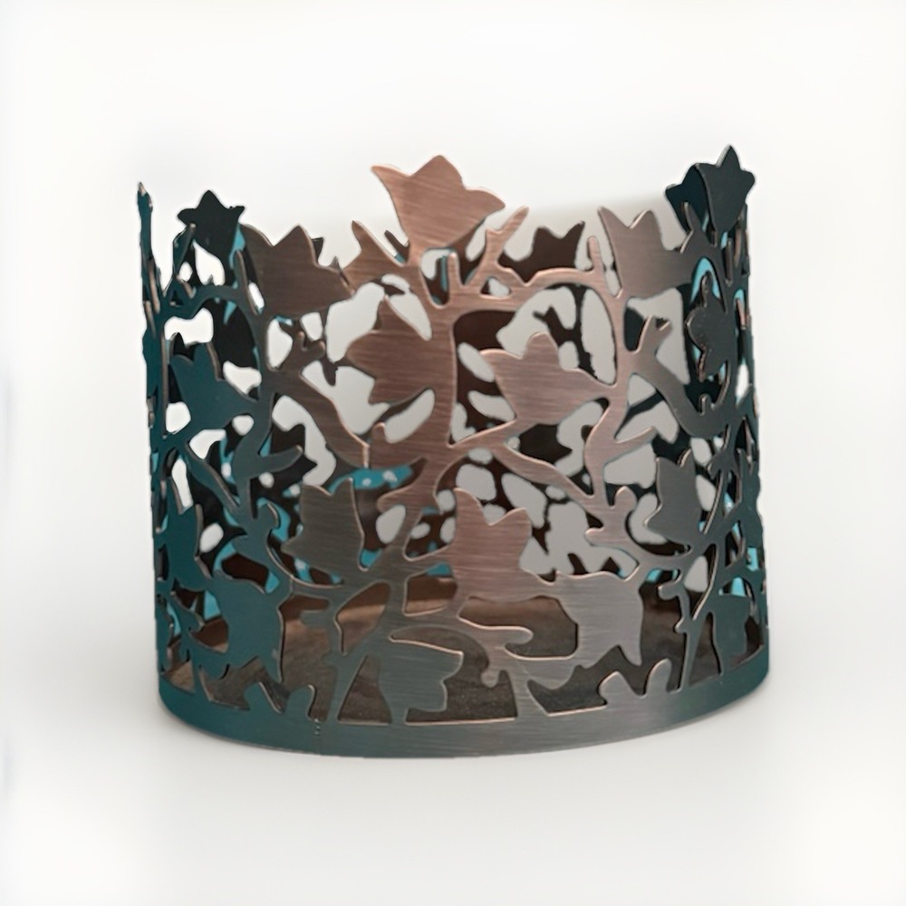 Decorative Floral Metal Candle Sleeve in Teal